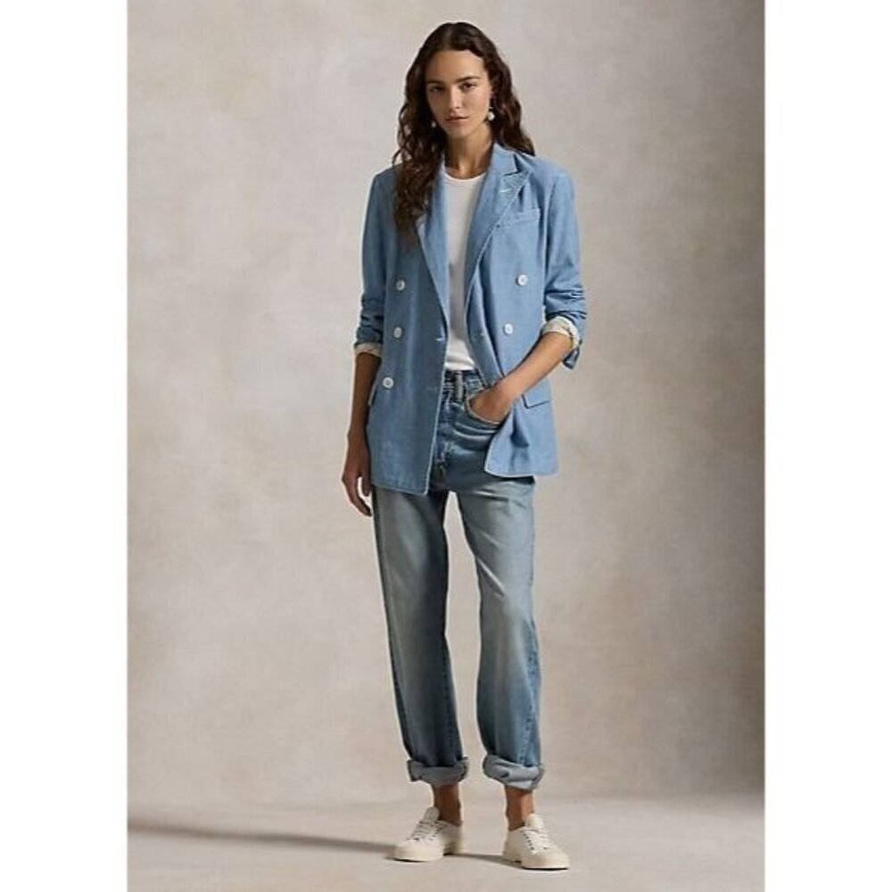 NEW Polo Ralph Lauren Women's 8 Double-Breasted Chambray Blazer • Reg Price $698